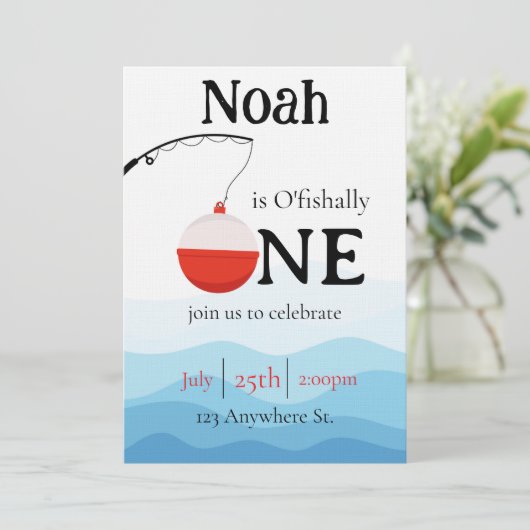 o'fishally one first birthday invitation kaart (Staand voorkant)