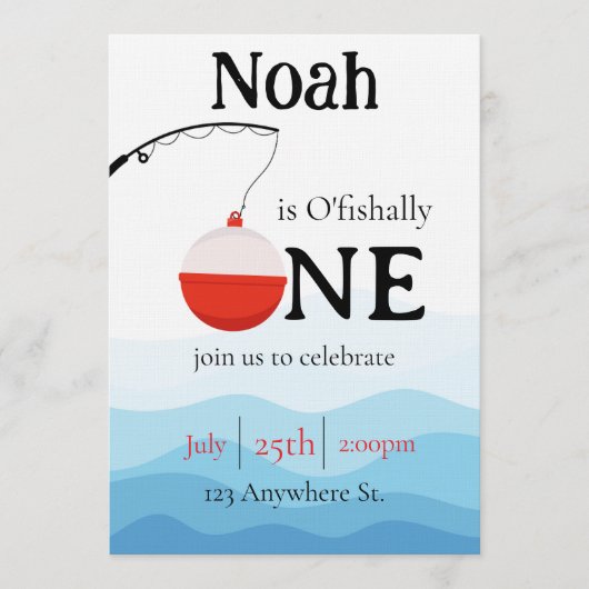 o'fishally one first birthday invitation kaart (Voorkant)