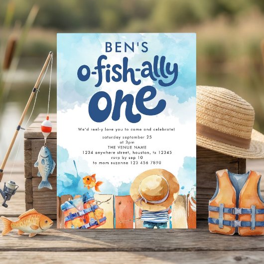 Ofishally One Fisherman Boy 1st Birthday Kaart