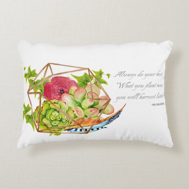 Og Mandino Quote Succulents Decoratief Kussen (Voorkant)
