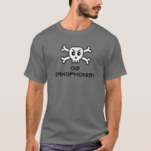 OG saxofonist Skull en Cross Bone Word Design T-shirt