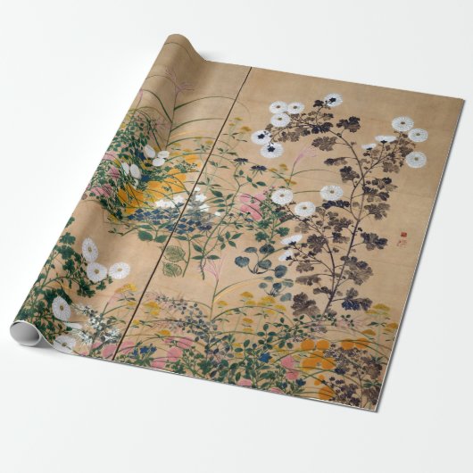 Ogata Korin Flowering Planten in het najaar Cadeaupapier (Uitgerold)