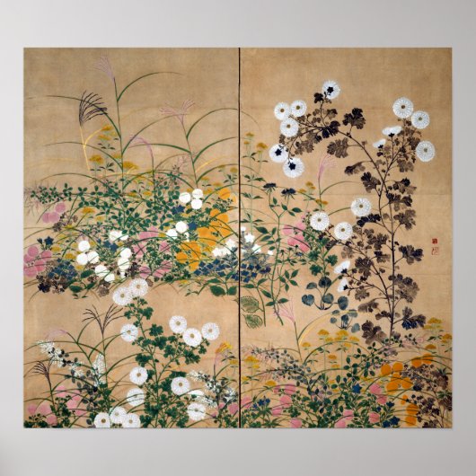 Ogata Korin Flowering Plants in Autumn Poster (Voorkant)