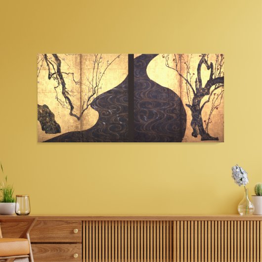 Ogata Korin / Rood en Wit Pruimenbloesems / 18e C  Canvas Afdruk (Insitu (Woonkamer))