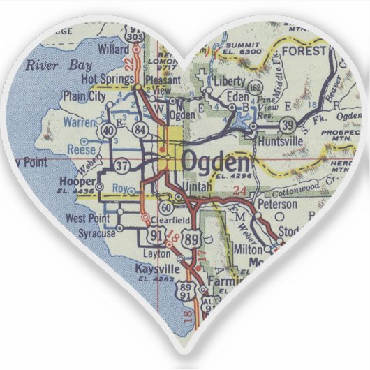 Ogden kaart Hart Sticker (Voorkant)