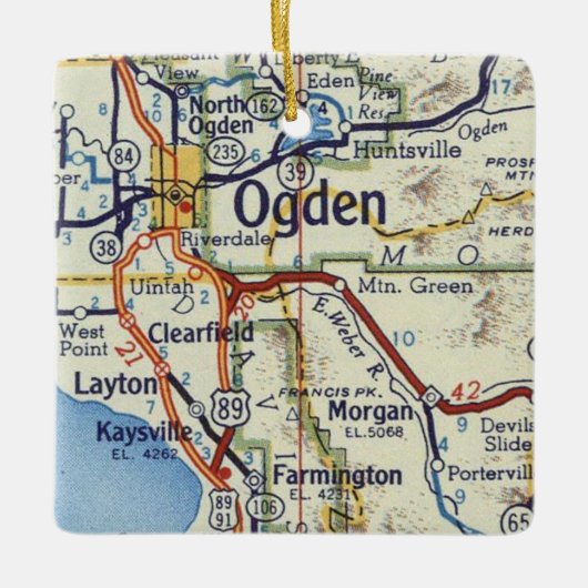 Ogden UT  kaart Keramisch Ornament (Voorkant)