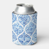 Ogee Elegance: Waterverf wit-blauw Blikjeskoeler (Blikje Voorkant)
