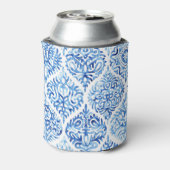 Ogee Elegance: Waterverf wit-blauw Blikjeskoeler (Blikje Achterkant)