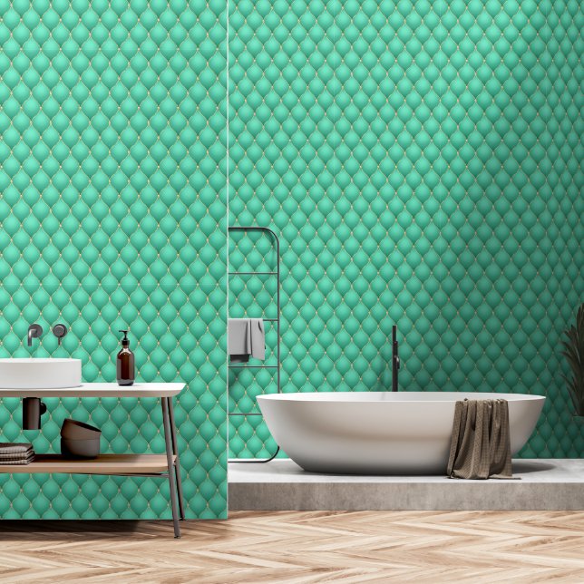Ogee Gold Diamond Getuft Blauwgroen Behang (Badkamer)
