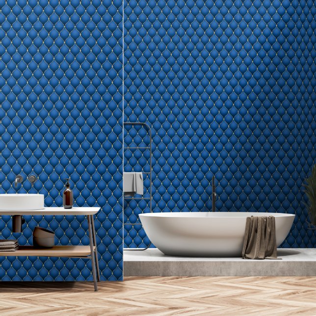 Ogee Gold Diamond Getuft Navy Blauw Behang (Badkamer)
