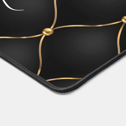 Ogee Gold Diamond Tufted Black Aangepaste naam Bureaumat (Hoek)