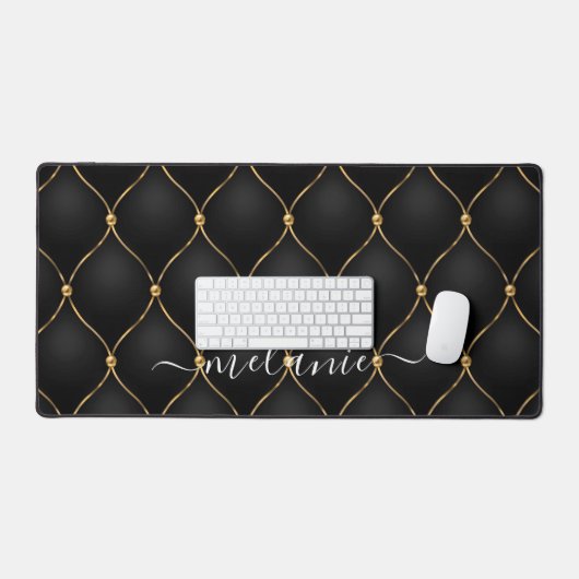 Ogee Gold Diamond Tufted Black Aangepaste naam Bureaumat (Keyboard & Muis)