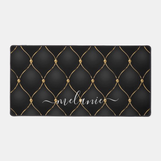 Ogee Gold Diamond Tufted Black Aangepaste naam Bureaumat (Voorkant)