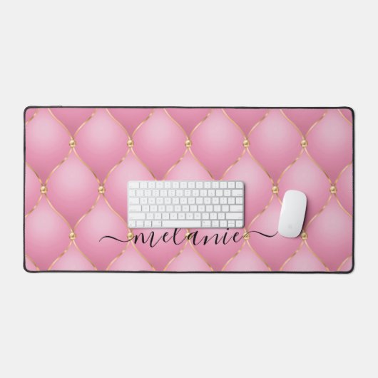 Ogee Gold Diamond Tufted Licht Roze Aangepaste Naa Bureaumat (Keyboard & Muis)