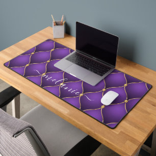 Ogee Gold Diamond Tufted Paarse aangepaste naam Bureaumat