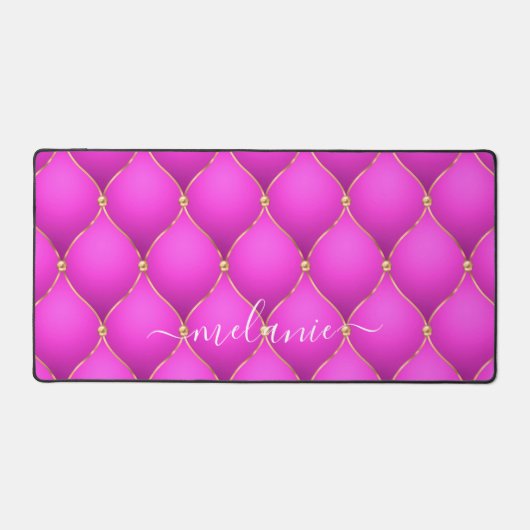 Ogee Gold Diamond Tufted Roze Aangepaste Naam Bureaumat (Voorkant)