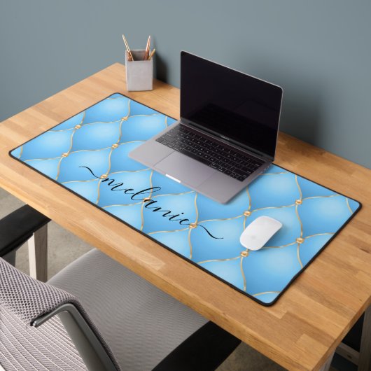 Ogee Gold Diamond Tufted Sky Blue Aangepaste naam Bureaumat (Kantoor 2)