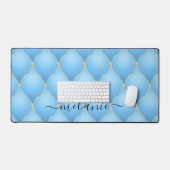 Ogee Gold Diamond Tufted Sky Blue Aangepaste naam Bureaumat (Keyboard & Muis)