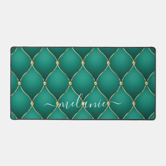 Ogee Gold Diamond Tufted Smaragd Groen Aangepaste  Bureaumat (Voorkant)