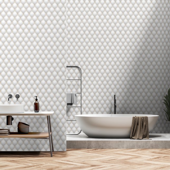 Ogee gouden diamant getuft wit behang (Badkamer)