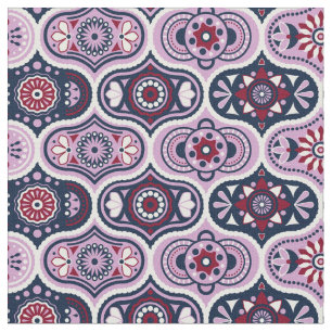 Ogee Intricate Navy en Orchid Fabric Stof