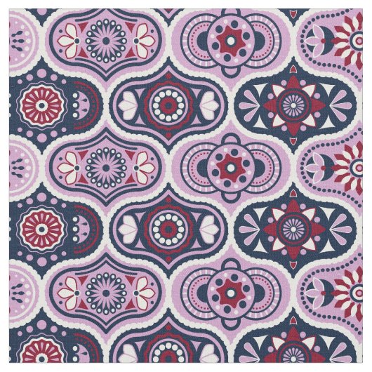  Ogee Intricate Navy en Orchid Fabric Stof (Close Up)