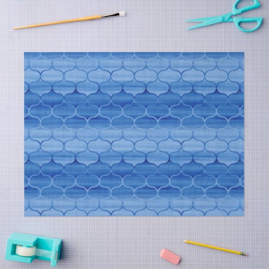 Ogee Patroon voor licht tot donkerblauwe Waterverf Tissuepapier (Craft)