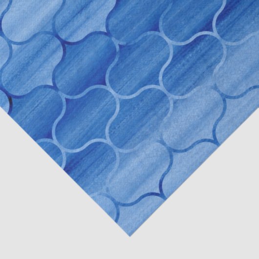 Ogee Patroon voor licht tot donkerblauwe Waterverf Tissuepapier (Detail)