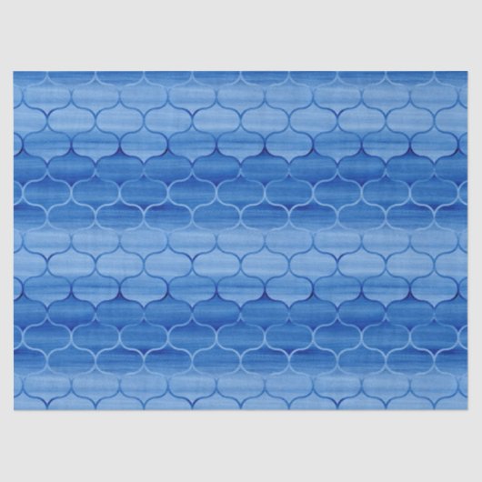 Ogee Patroon voor licht tot donkerblauwe Waterverf Tissuepapier (Voorkant)