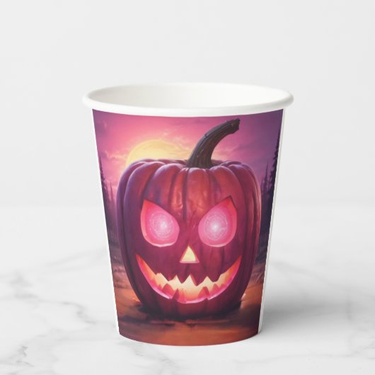 Ogen die Jack-o'-lantaarn kopjes gloeien Papieren Bekers (Achterkant)