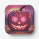 Ogen die roze jack-o'-lantaarn gloeien papieren bordje (Voorkant)