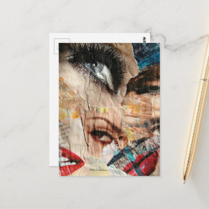 Ogen en Lip Mode Abstracte Mixed Media Collage Briefkaart