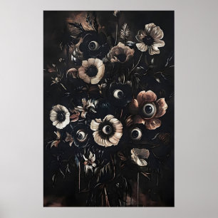 Ogen in sombere donkere bloemenprint, vreemde bloe poster