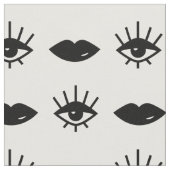 Ogen & Lips Black en White Pattern Stof (Close Up)