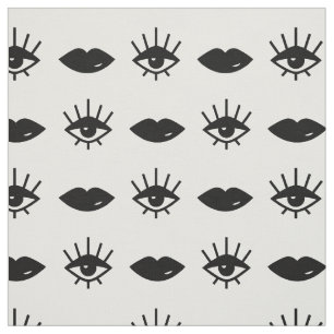 Ogen & Lips Black en White Pattern Stof