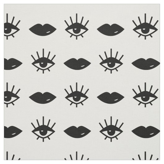 Ogen & Lips Black en White Pattern Stof (Swatch)