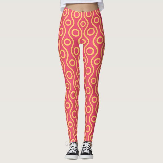 Ogen Perzik Geel Minimal Patroon Leggings (Voorkant)