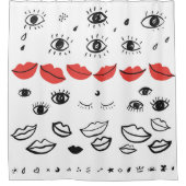  ogen, rood lippatroon. douchegordijn (Voorkant)