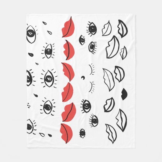 ogen, rood lippatroon. fleece deken (Voorkant)