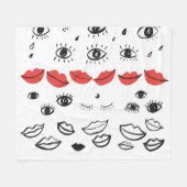 ogen, rood lippatroon. fleece deken (Voorkant (Horizontaal))