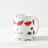 ogen, rood lippatroon. koffiemok (Voorkant rechts)