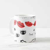 ogen, rood lippatroon. koffiemok (Voorkant links)