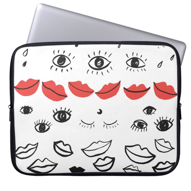  ogen, rood lippatroon. laptop sleeve (Voorkant)