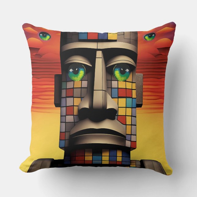 Ogen van de Moais Ken Gage Pop Surrealisme Kussen (Voorkant)