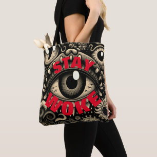 Ogen wijd open wakker tote bag
