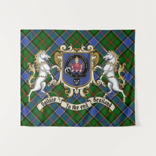 Ogilvie Clan Badge & Unicorns w/Tartan Wandkleed (Voorkant (horizontaal))
