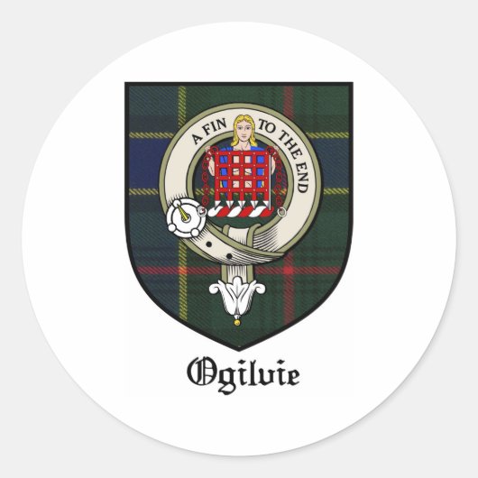 Ogilvie Clan Crest Badge Tartan Ronde Sticker (Voorkant)