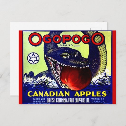 Ogopogo Canadees etiket voor appelvruchten Briefkaart (Voorkant / Achterkant)