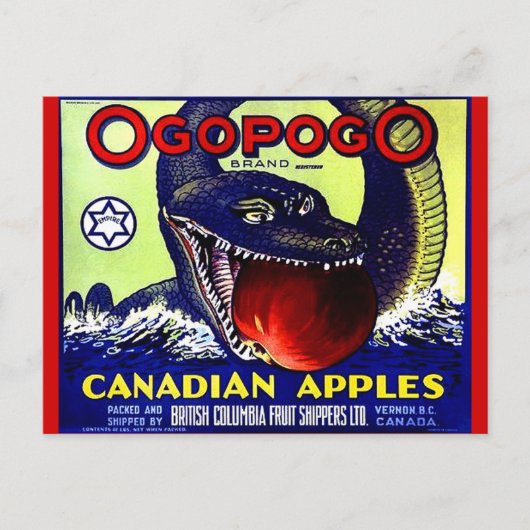 Ogopogo Canadees etiket voor appelvruchten Briefkaart (Voorkant)