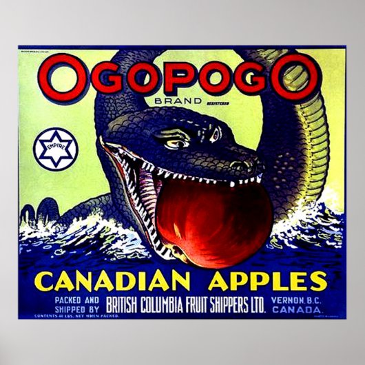 Ogopogo Canadees etiket voor appelvruchten Poster (Voorkant)